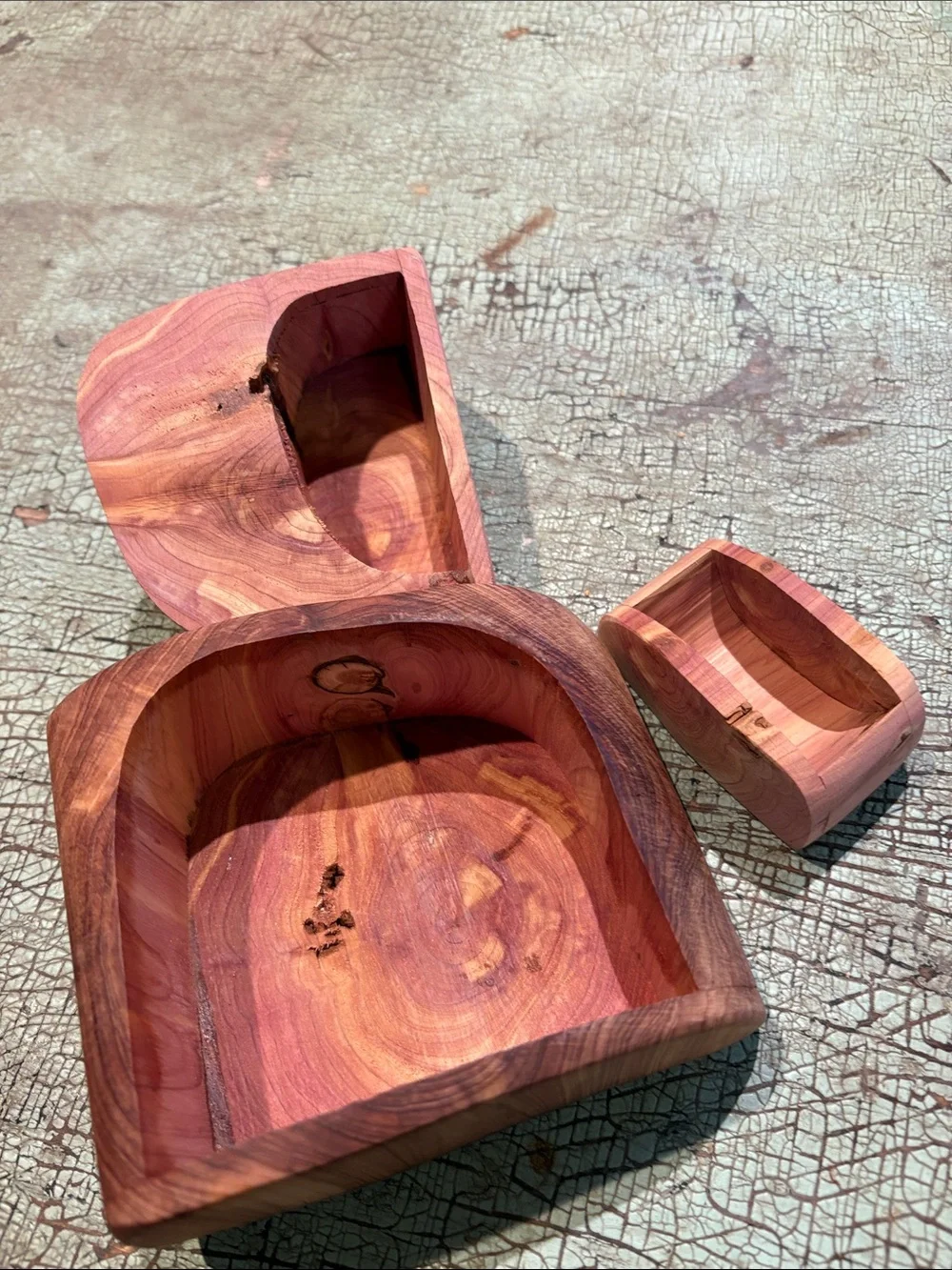 Hand Carved Cedar Wood Secret Compartment Trinket Box Rustic Artisan Keepsake